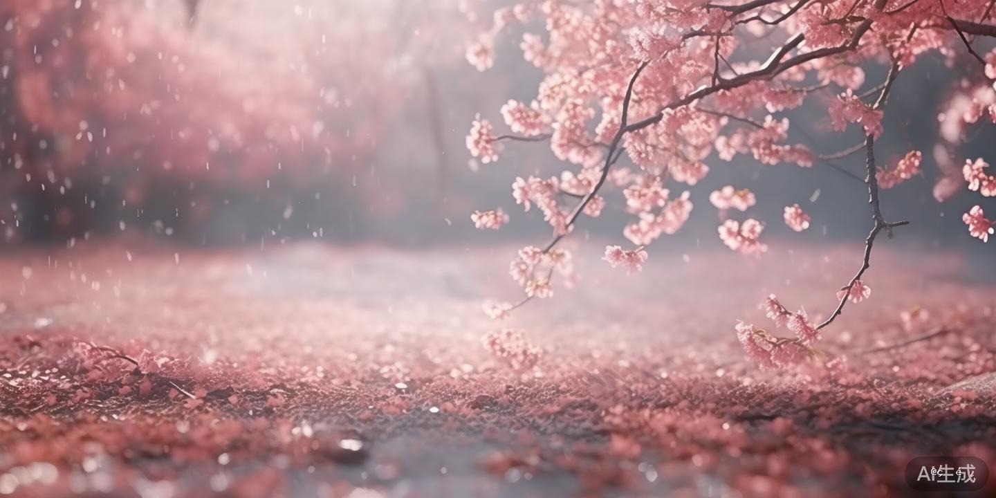 樱花飘落，梦幻色彩，复古相机，朦胧光影