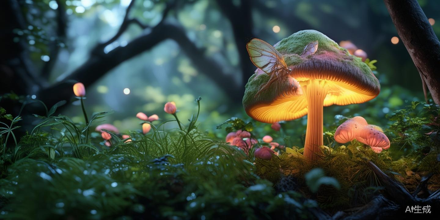 梦幻森林，发光蘑菇，精灵