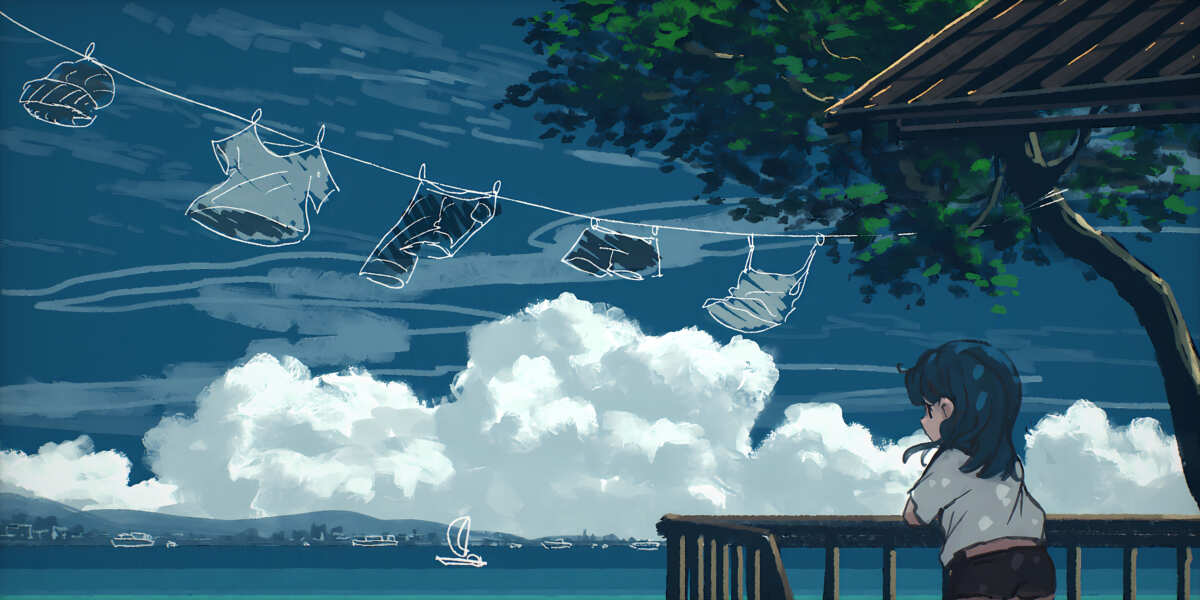 夏日海景动漫女孩