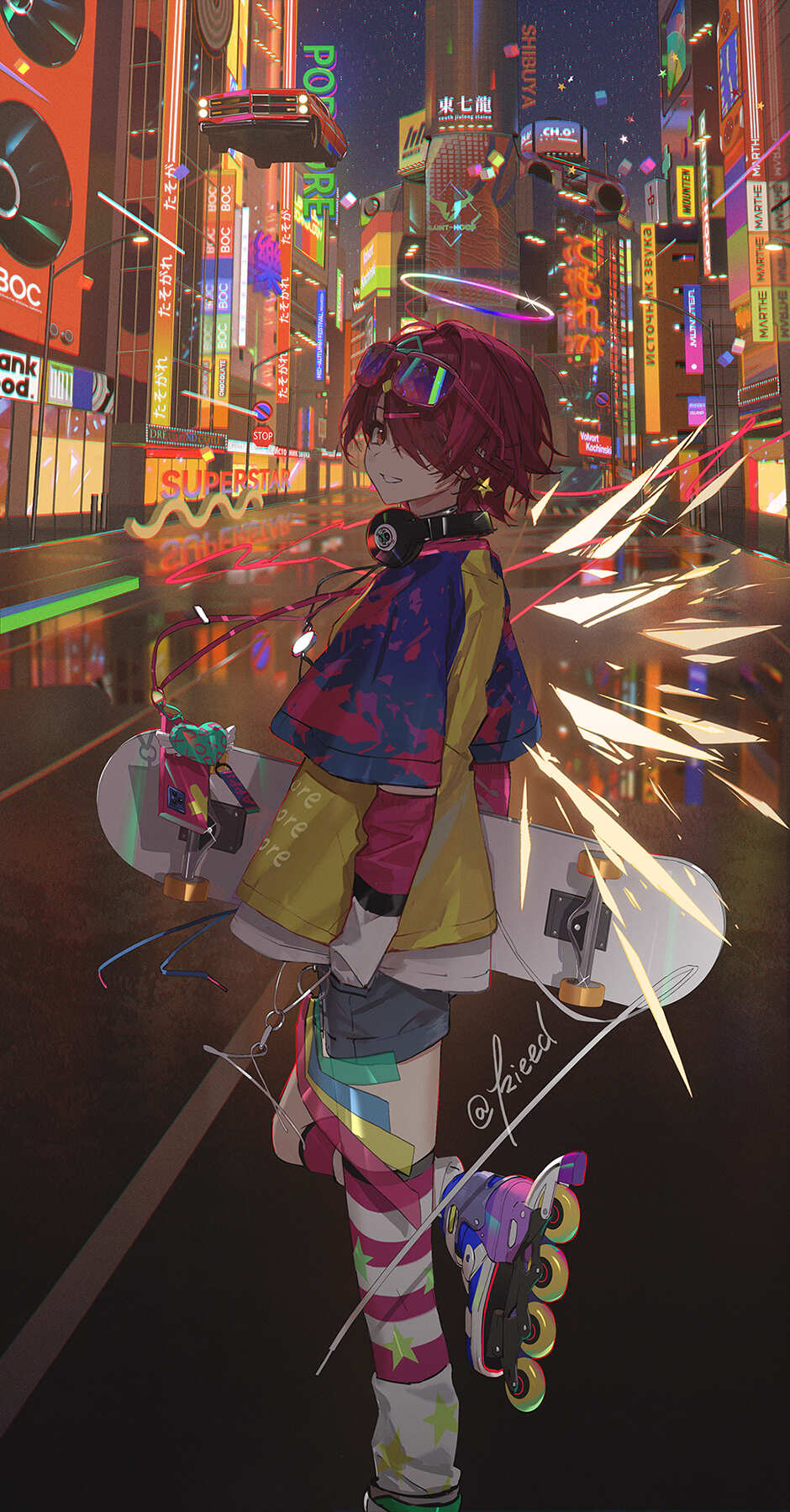 霓虹都市滑板少女