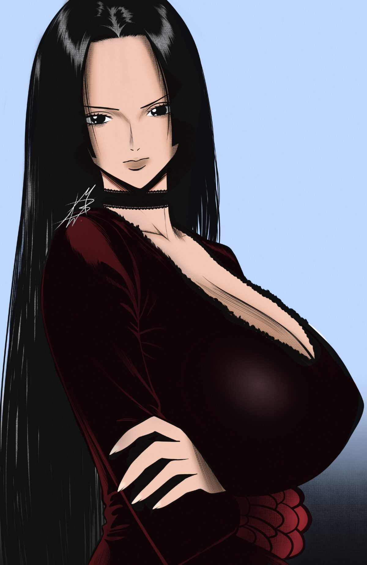 黑发红裙动漫女性