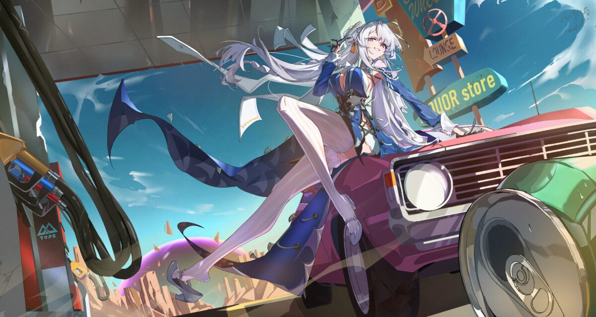 白色长发女孩与粉色汽车