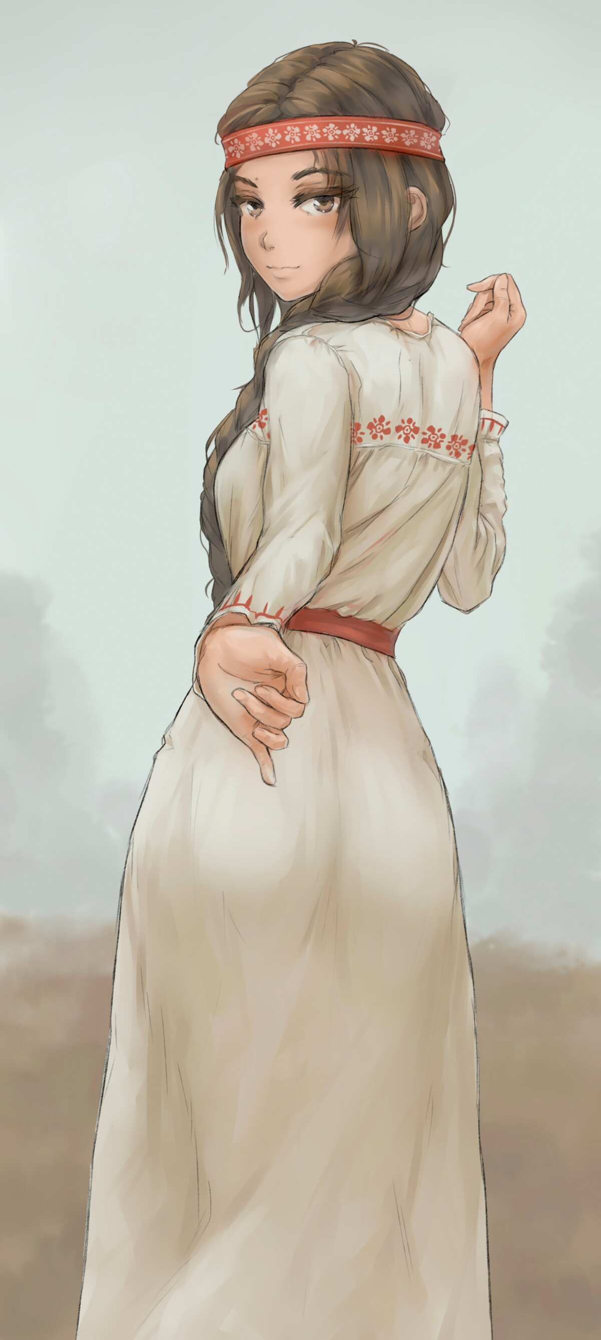 长发女孩白裙侧脸
