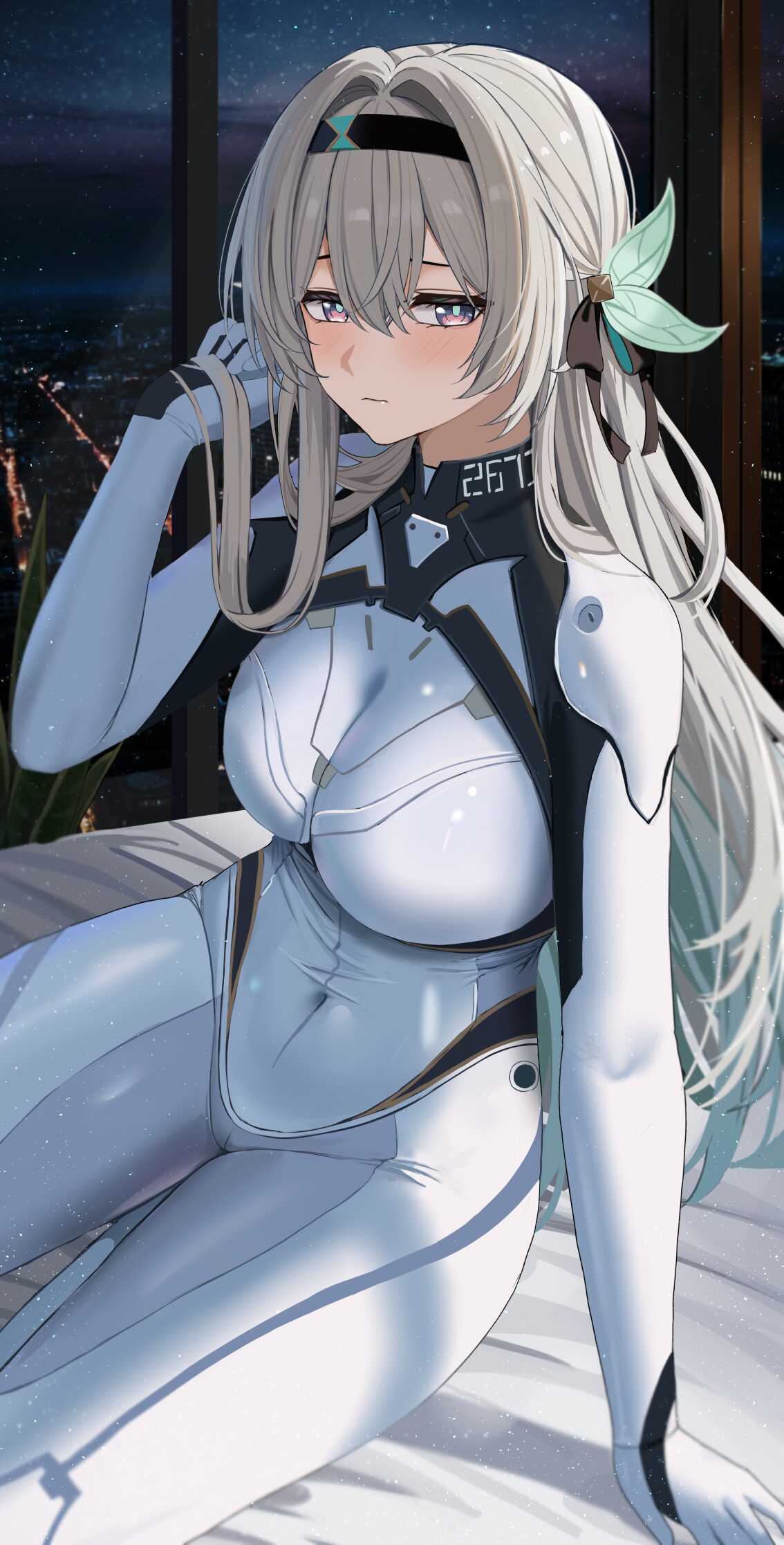 星夜下的银发少女