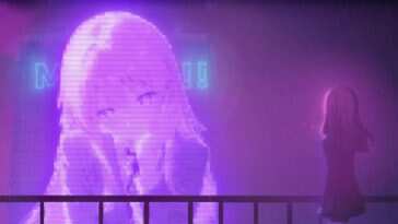 紫色雨中动漫女孩全息动态壁纸