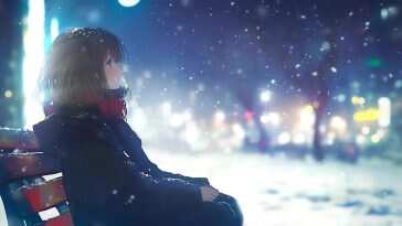 Lonely Anime Girl Winter Snowy Night Live Wallpaper
