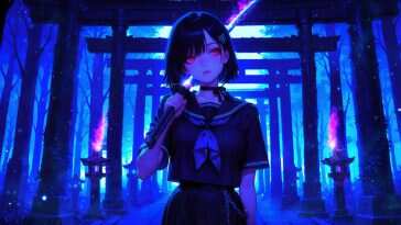 Blood C动态壁纸：神社之夜，Saya Kisaragi的暗黑之夜