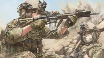 高清动漫士兵沙漠动态壁纸，展现迷彩图案与军事装备，适合桌面背景