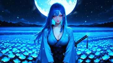 武士少女月光花田动态壁纸