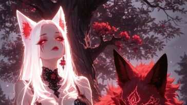 高清动漫女孩狐狸耳朵红眼动态壁纸，自然风景，3840x2160分辨率