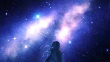 紫色太空动漫女孩星空背景动态壁纸，高清梦幻，适合桌面和手机锁屏