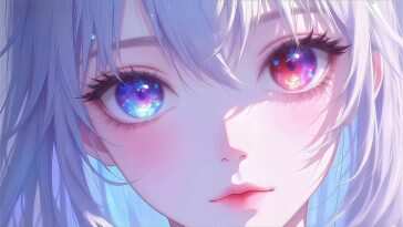 高清动态壁纸，展现女性角色银河眼眸，艺术风格，适合桌面背景