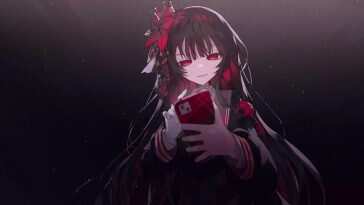 高清黑色背景红色眼睛魔法少女巫师试炼动态壁纸，适合桌面和手机使用