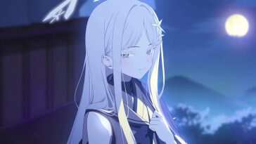 蓝档案动态壁纸：月光下的长发少女