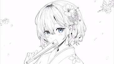 高清动漫女孩和服樱花背景日式风情动态壁纸