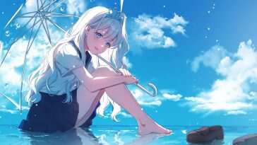 动漫少女天空云动态壁纸