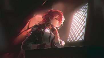 《明日方舟》动态壁纸：夜景雨中红发少女