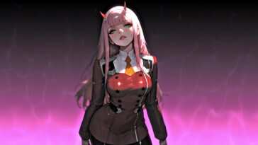 Zero Two Darling In The Franxx 动漫角色高清动态壁纸，1920x1080分辨率，粉色长发，绿色渐变眼