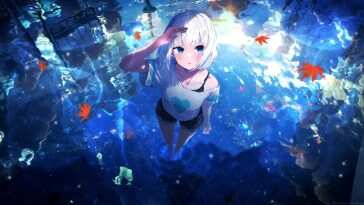 动漫女孩立绘风格，夜晚雨中优雅姿态，高清动态壁纸，适合桌面背景