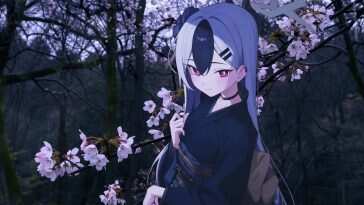 高清樱花主题动态壁纸，和服少女与樱花树下森林美景，治愈系自然风光，1920x1080分辨率