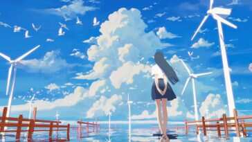 动漫女孩天空鲸鱼动态壁纸