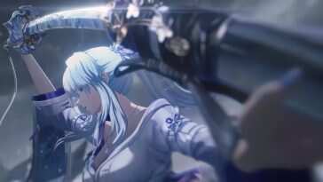 Hiyuki手持银剑，波涛汹涌海浪动漫动态壁纸，4K分辨率，适合桌面和手机