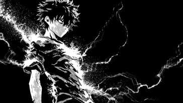 暗黑风格动漫男孩动态壁纸，立体尖刺发型，神秘云朵背景，2560x1440分辨率