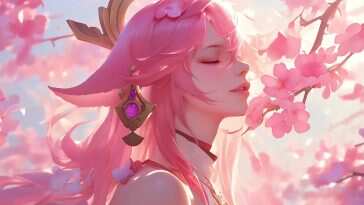 《原神》狐娘角色樱花飘落日式风格高清动态壁纸