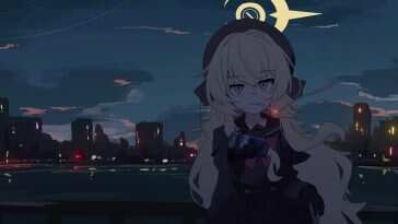 高清动态壁纸，蓝色校服美女吸烟，城市夜景，神秘氛围