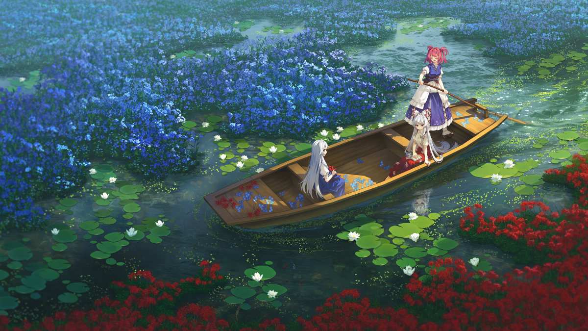 湖畔花影
