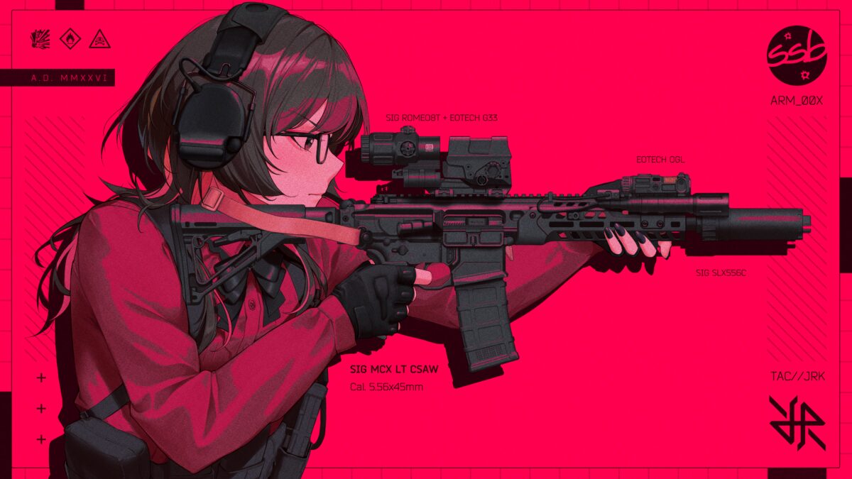 粉色背景持枪少女