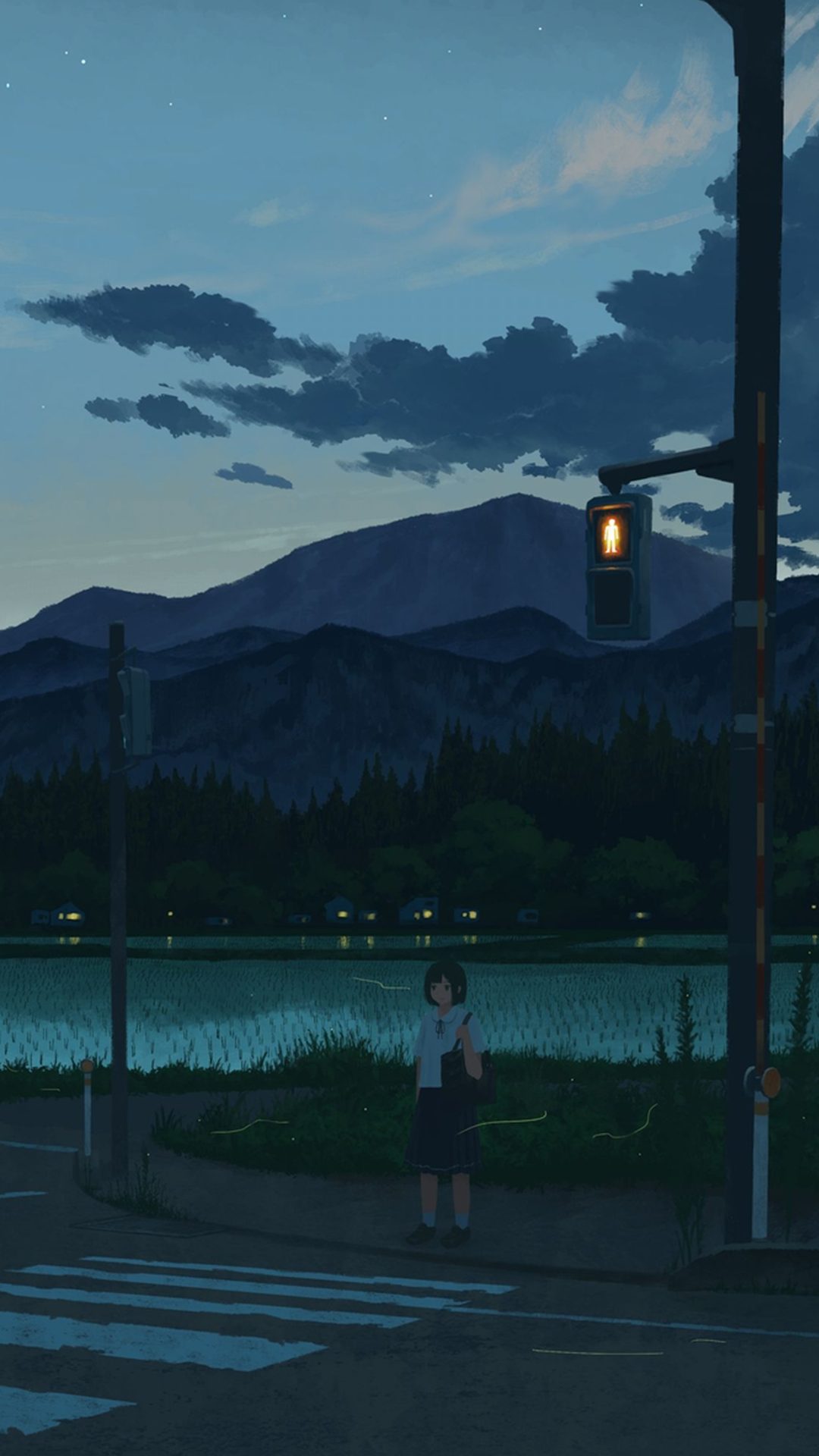 萤火虫下的夜晚校园