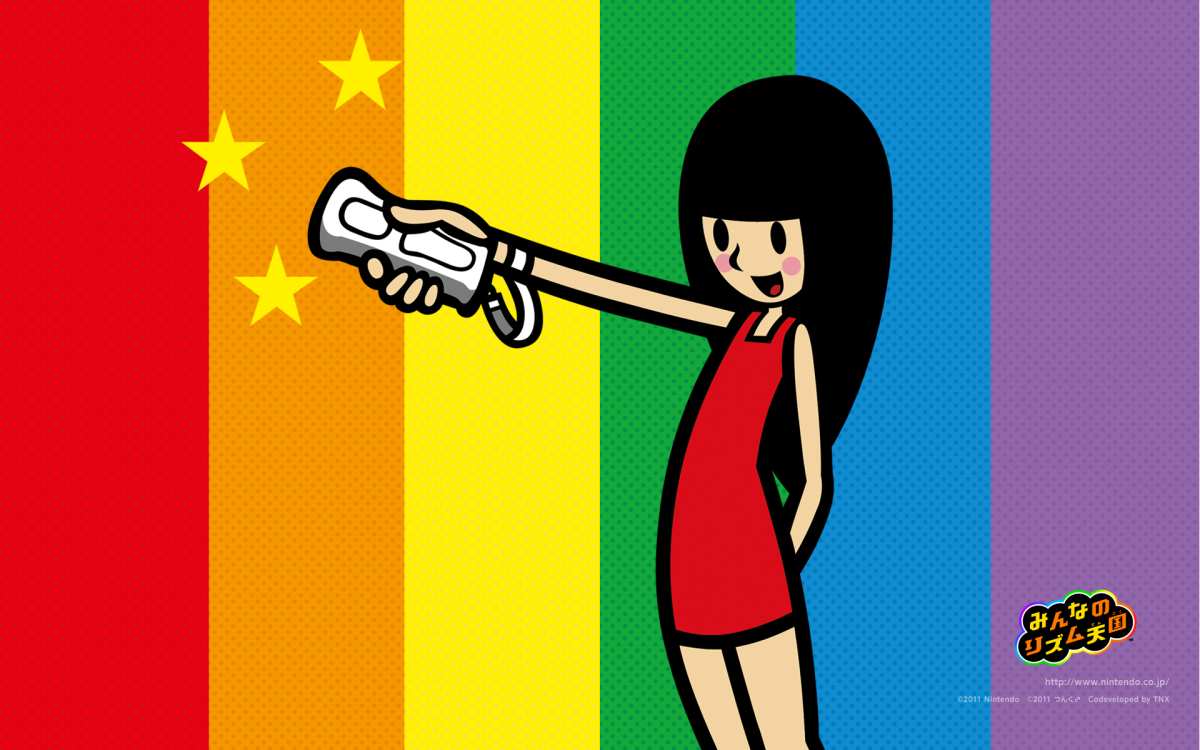 彩虹背景游戏女孩