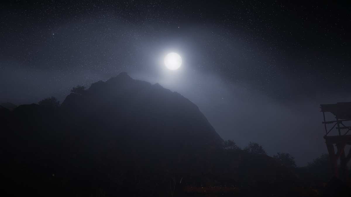 夜空下的山峦与满月