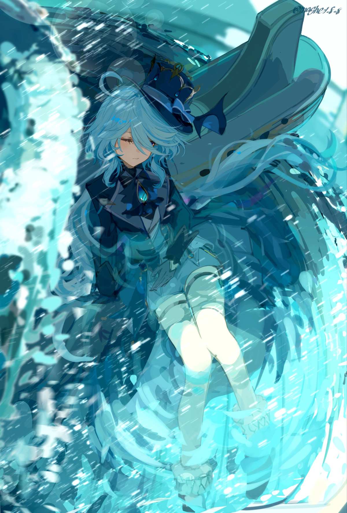 蓝色长发动漫女孩