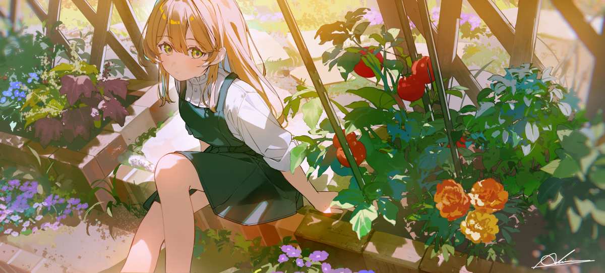 阳光下的花园女孩