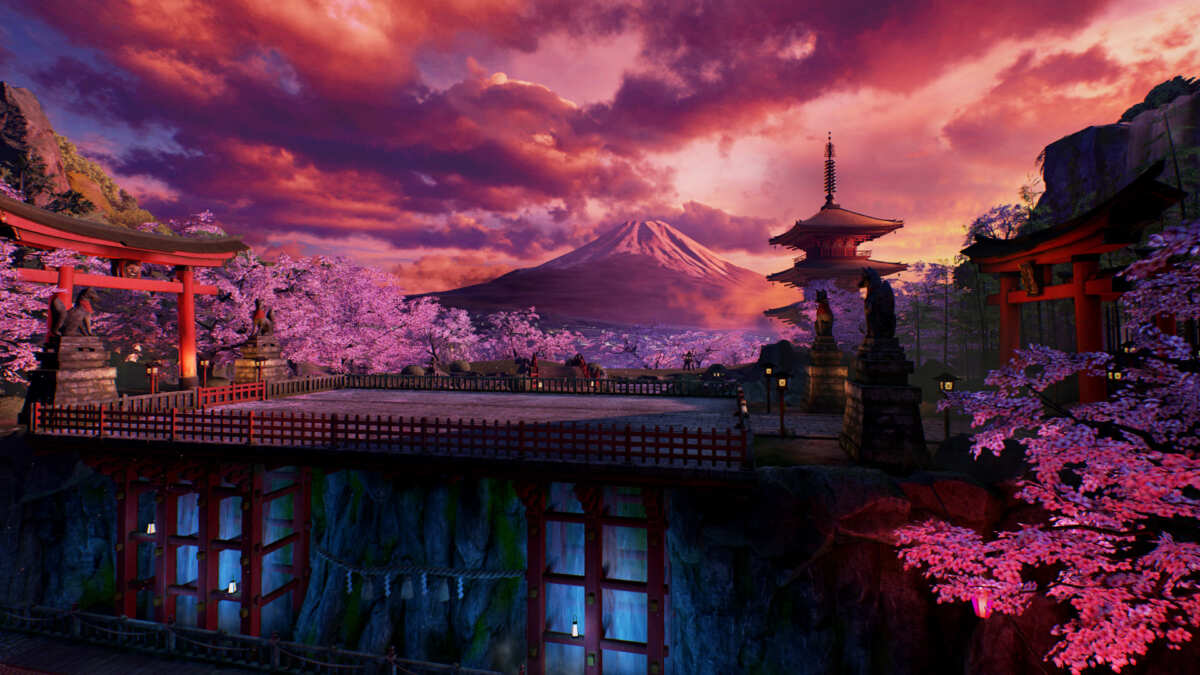 富士山樱花日落壁纸