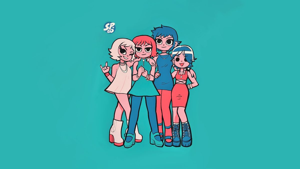 四位少女的蓝色背景