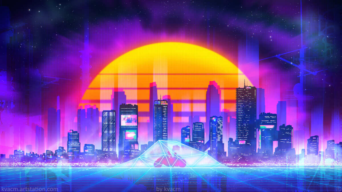 霓虹都市日落壁纸