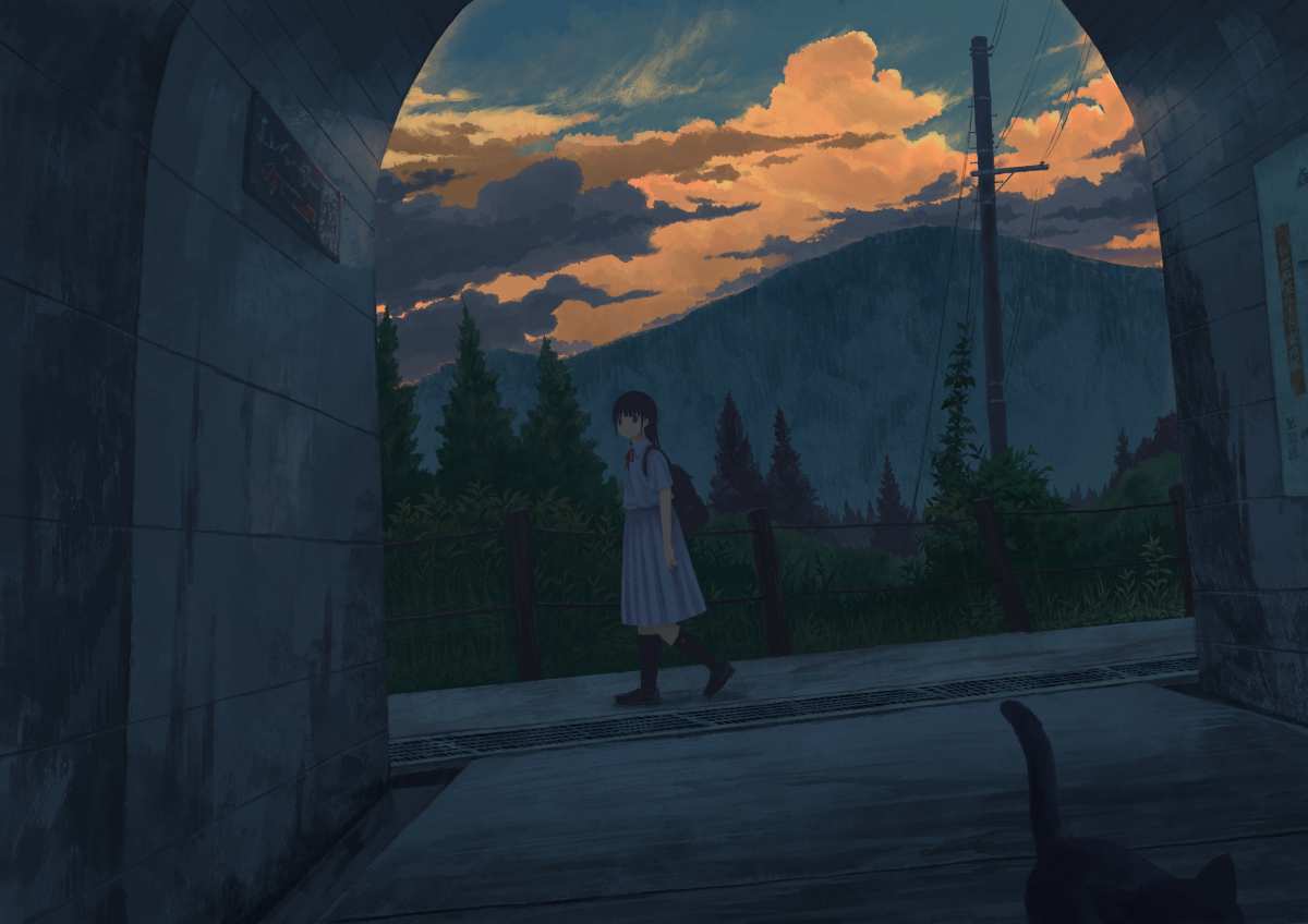 日落下的校园女孩