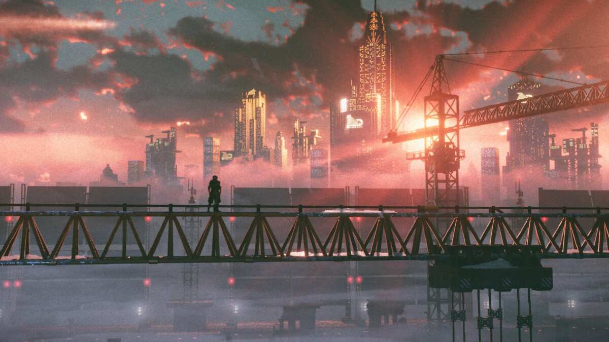 未来都市日落