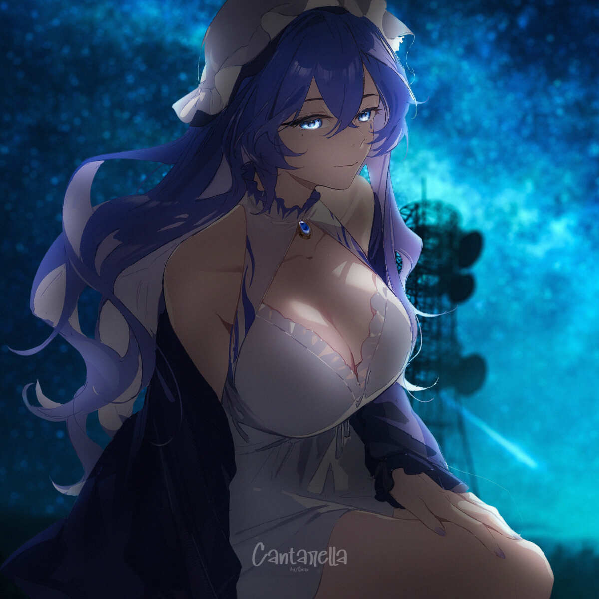 星空下的紫发少女