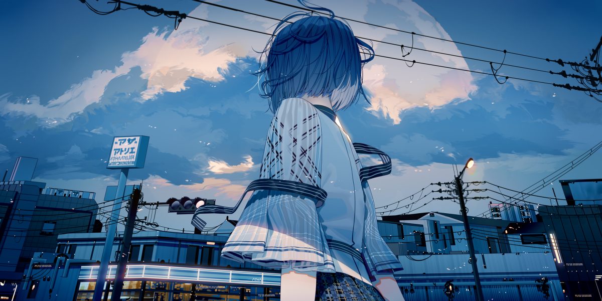蓝发少女夜空