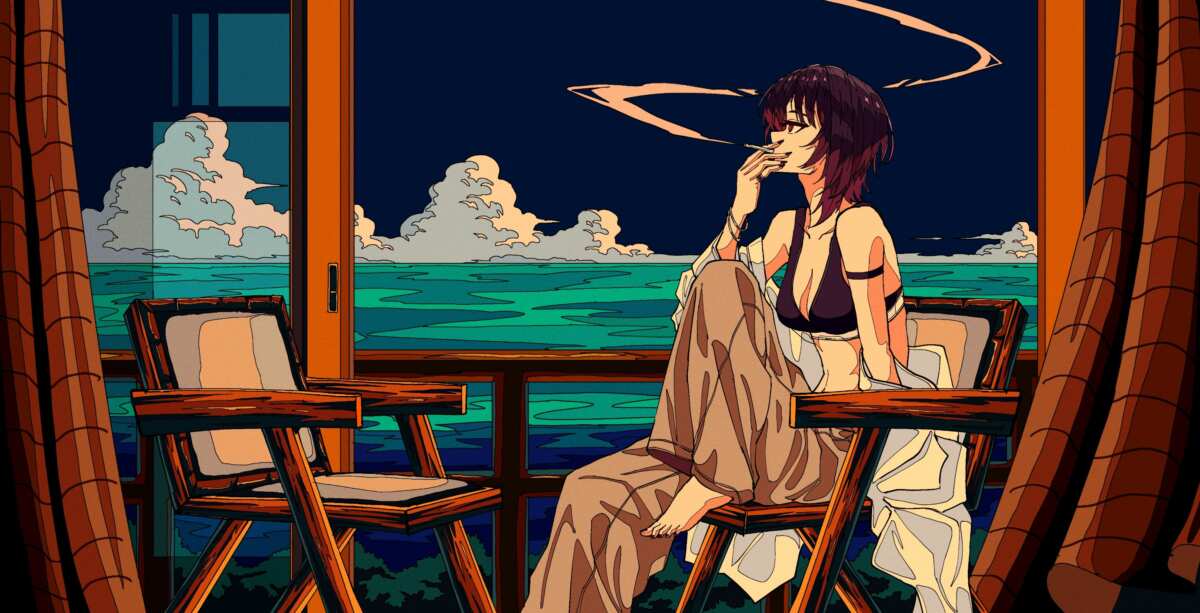 夜晚的海边女孩