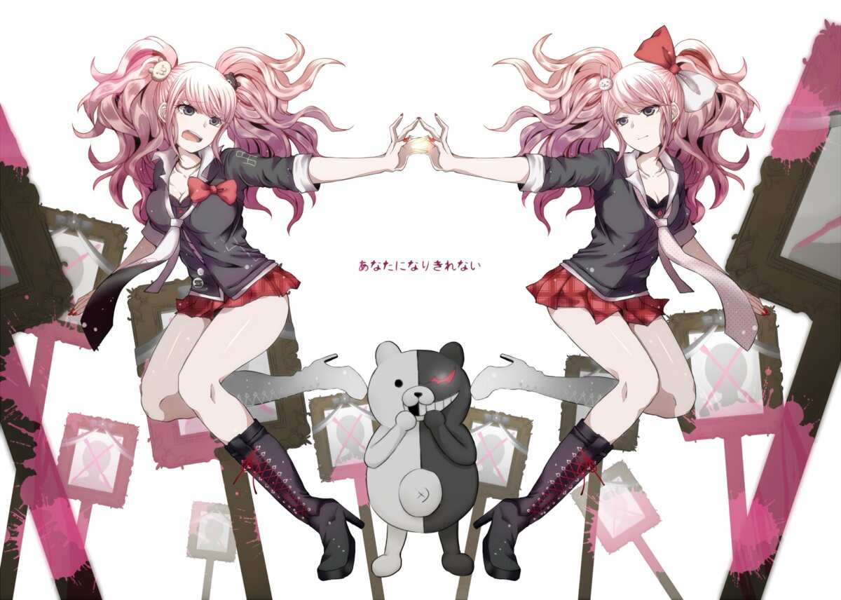 双马尾少女与熊角色壁纸