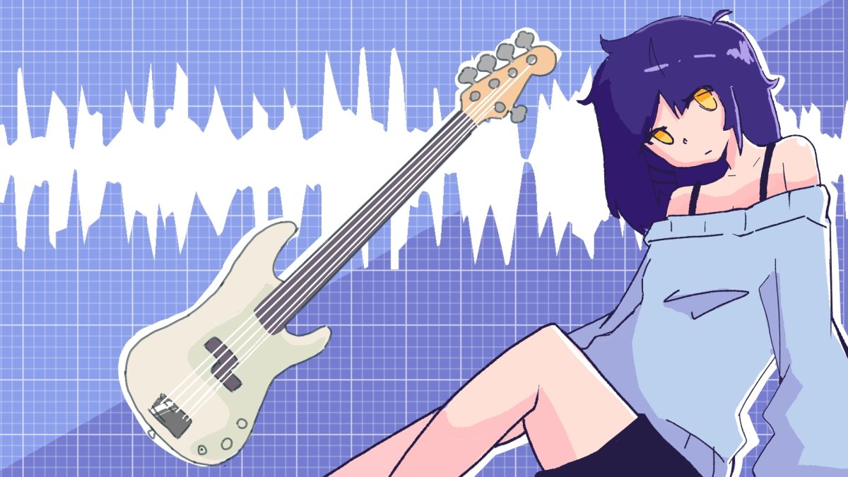 紫色长发女孩与贝斯吉他