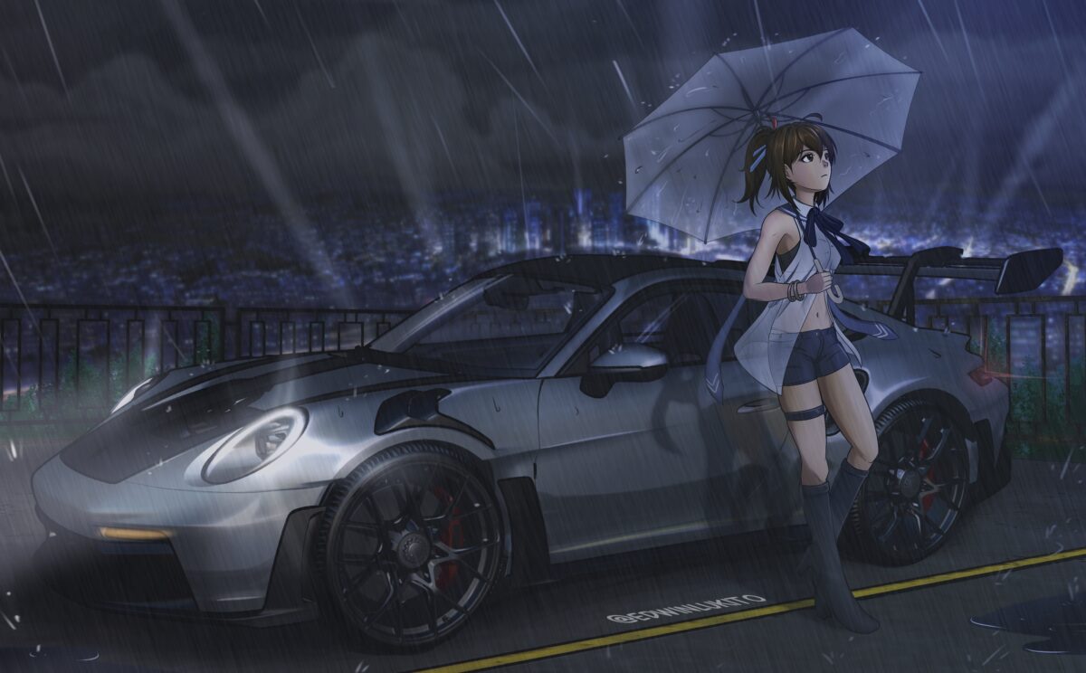 雨夜中的赛车与少女