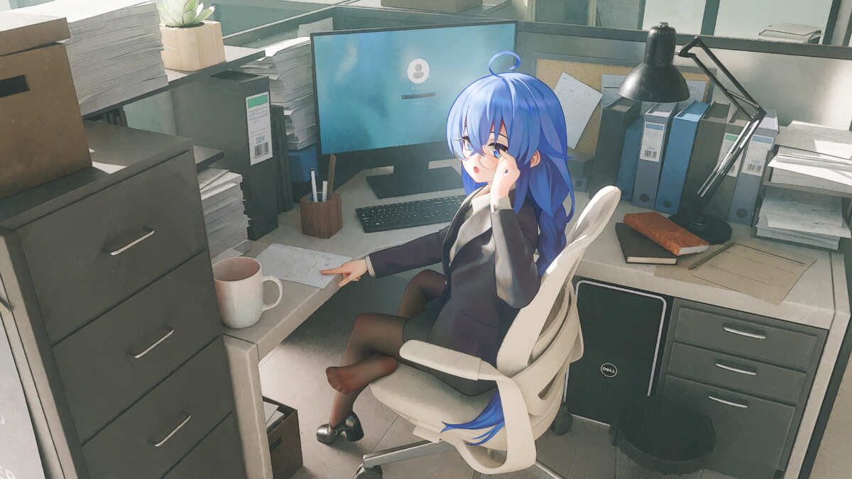 蓝色长发女孩办公桌壁纸