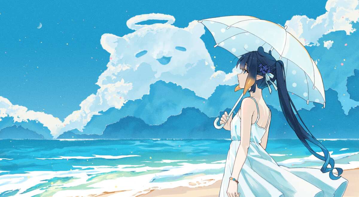 海边长发的她