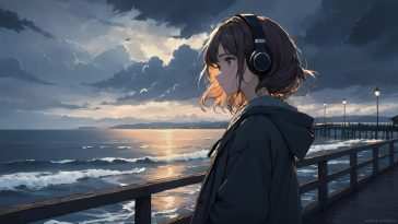 动漫女孩海滩日落动态壁纸